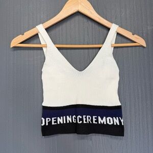 Opening Ceremony Ribbed White Blue Black Logo Crop Tank Top Size Small